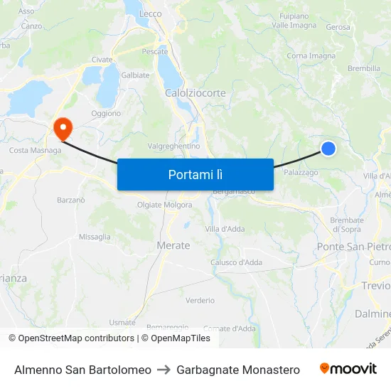 Almenno San Bartolomeo to Garbagnate Monastero map