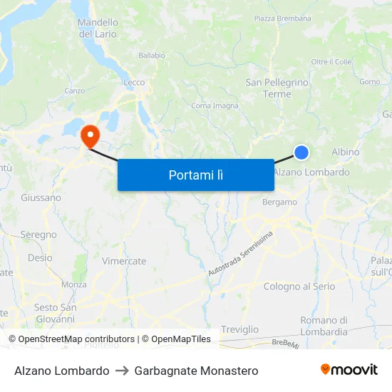 Alzano Lombardo to Garbagnate Monastero map