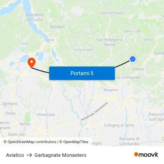 Aviatico to Garbagnate Monastero map