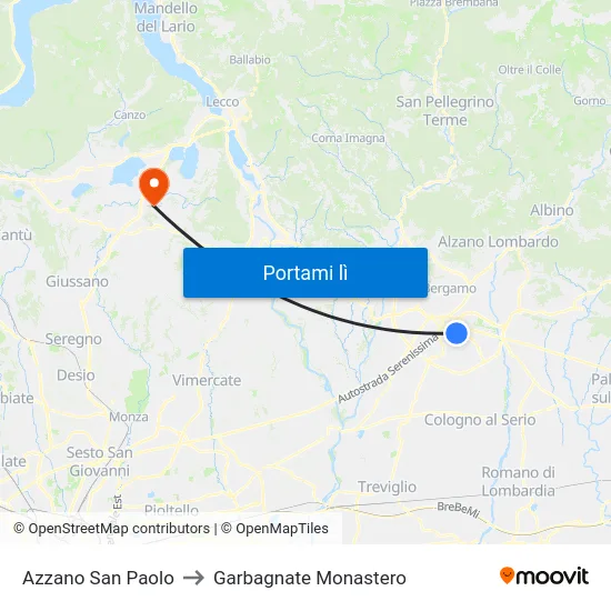 Azzano San Paolo to Garbagnate Monastero map