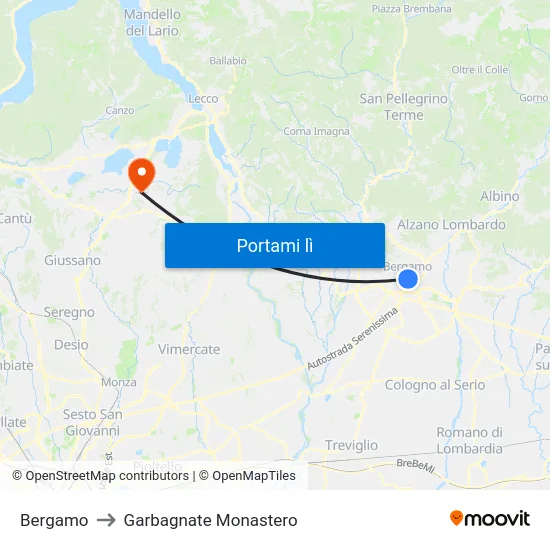 Bergamo to Garbagnate Monastero map