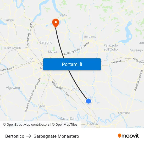 Bertonico to Garbagnate Monastero map