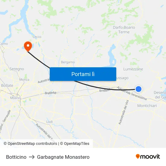 Botticino to Garbagnate Monastero map