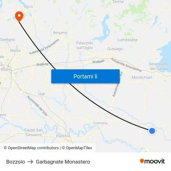 Bozzolo to Garbagnate Monastero map