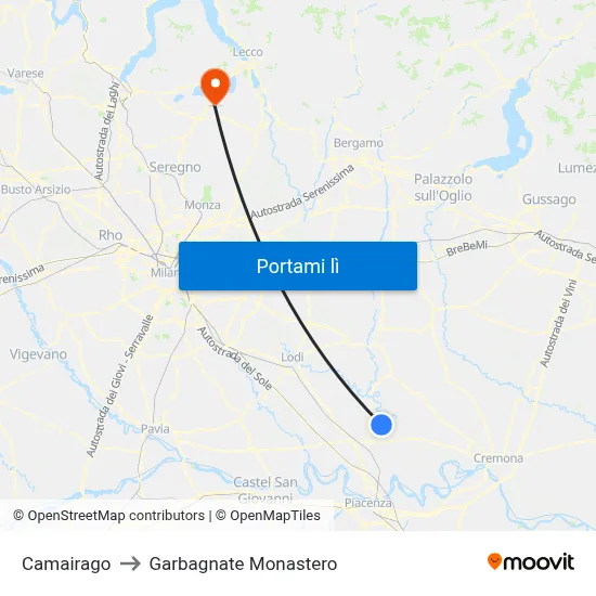 Camairago to Garbagnate Monastero map