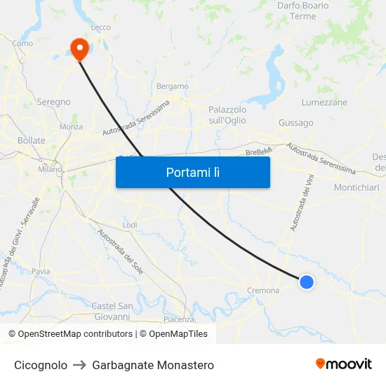 Cicognolo to Garbagnate Monastero map