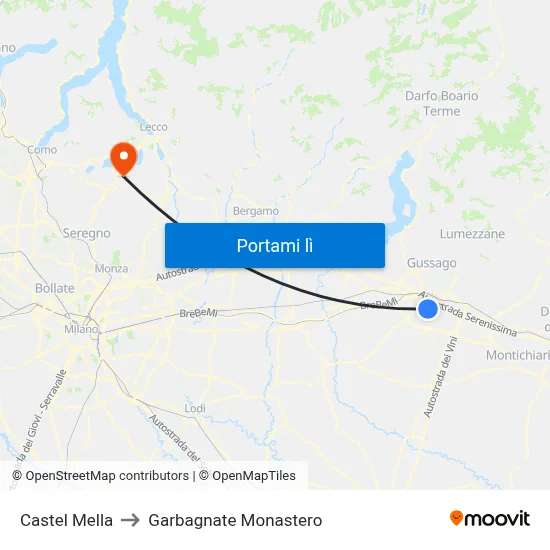 Castel Mella to Garbagnate Monastero map
