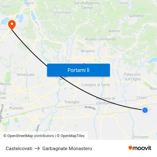 Castelcovati to Garbagnate Monastero map