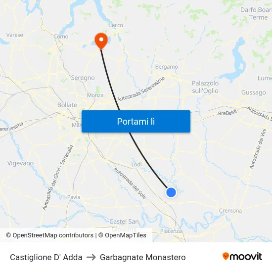 Castiglione D' Adda to Garbagnate Monastero map