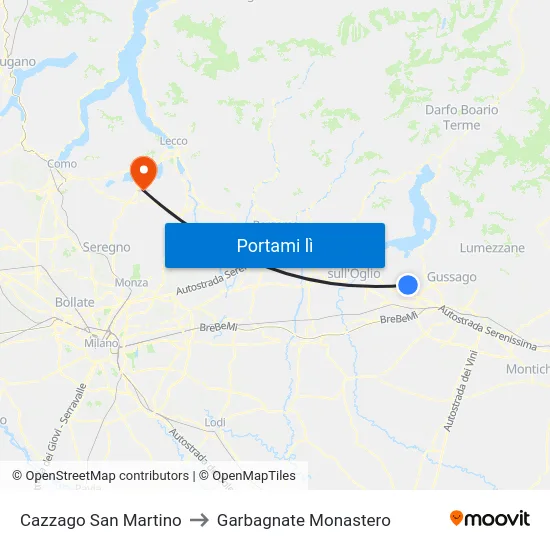 Cazzago San Martino to Garbagnate Monastero map