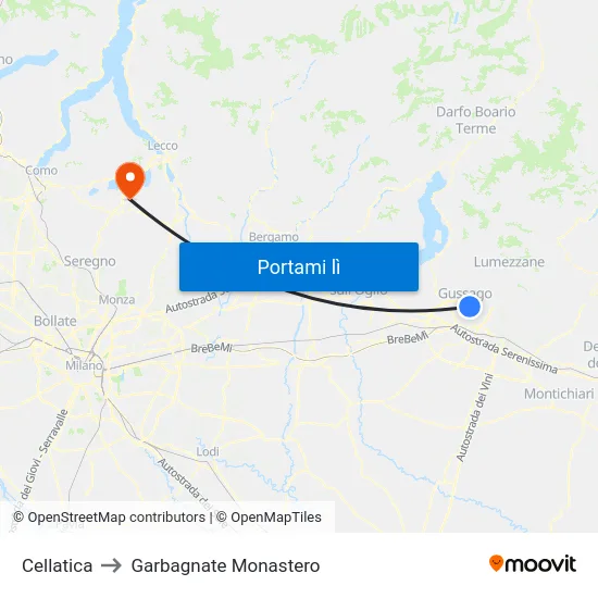 Cellatica to Garbagnate Monastero map