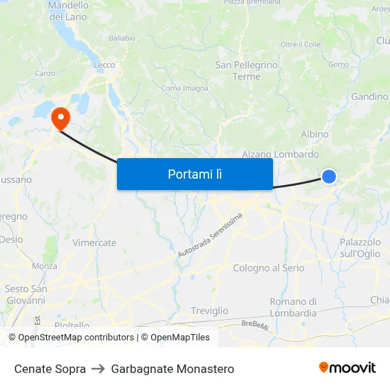 Cenate Sopra to Garbagnate Monastero map