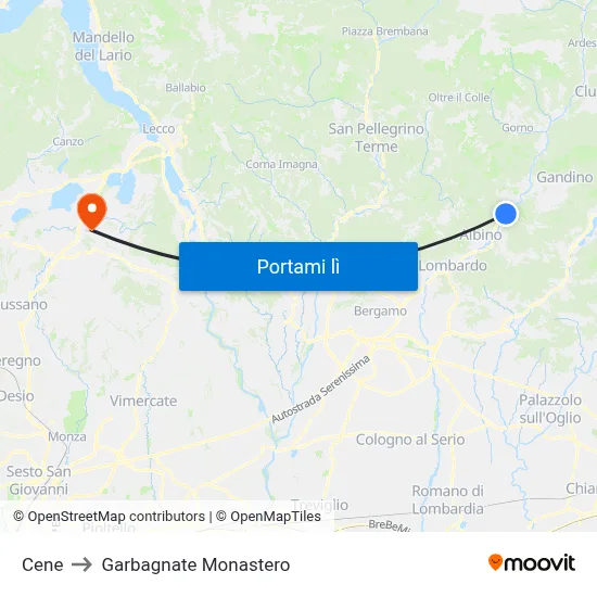 Cene to Garbagnate Monastero map