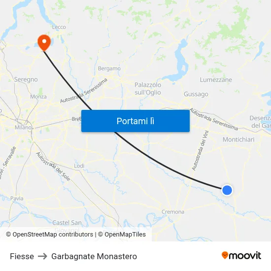 Fiesse to Garbagnate Monastero map