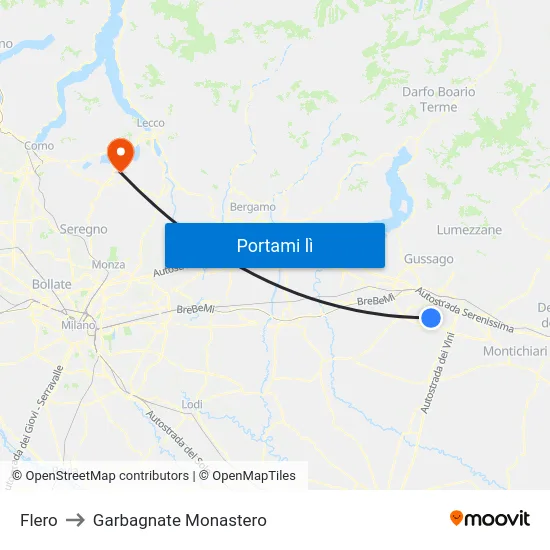 Flero to Garbagnate Monastero map