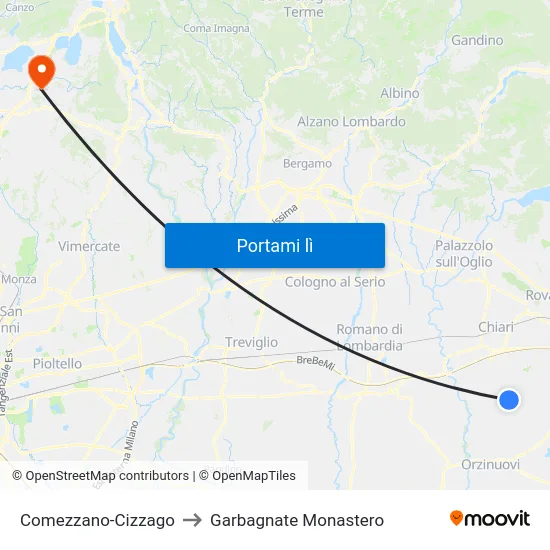 Comezzano-Cizzago to Garbagnate Monastero map