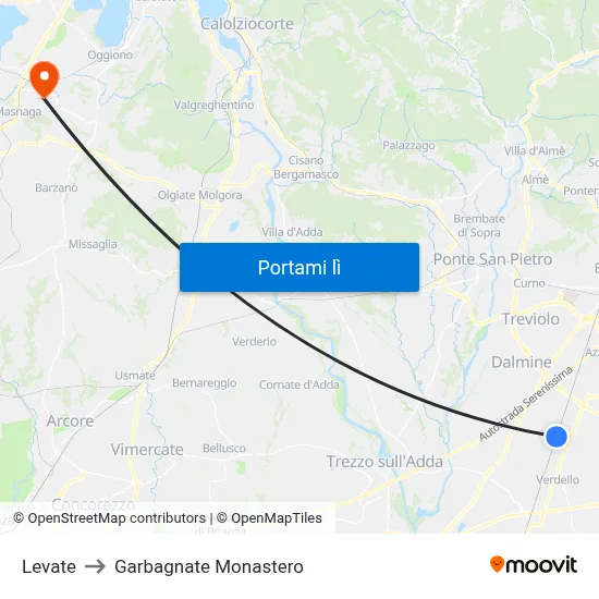 Levate to Garbagnate Monastero map
