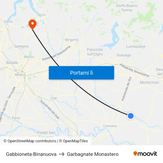 Gabbioneta-Binanuova to Garbagnate Monastero map