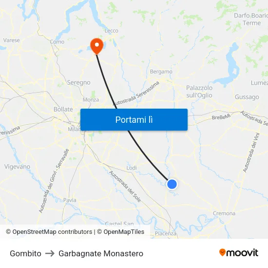 Gombito to Garbagnate Monastero map