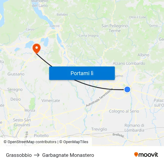 Grassobbio to Garbagnate Monastero map