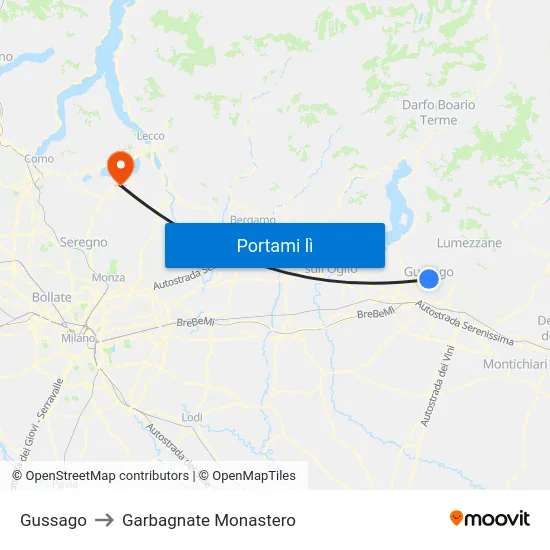 Gussago to Garbagnate Monastero map