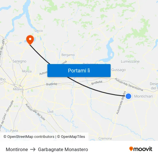 Montirone to Garbagnate Monastero map