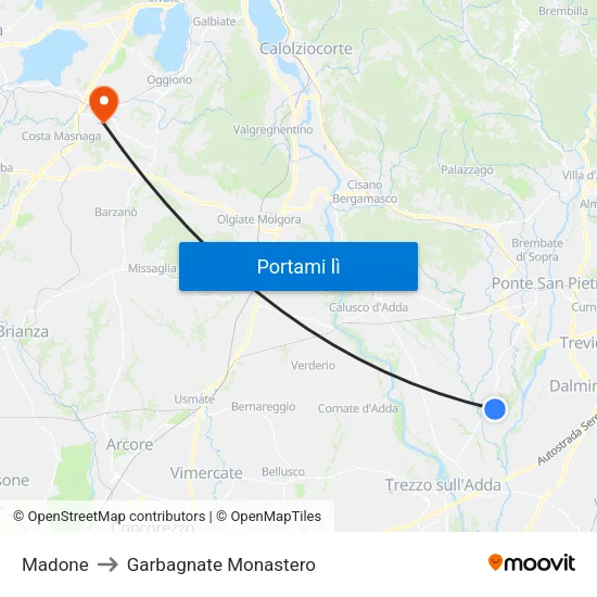 Madone to Garbagnate Monastero map