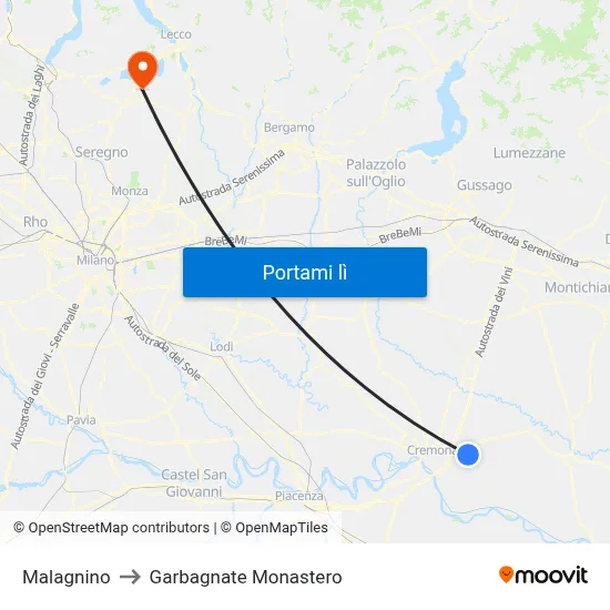 Malagnino to Garbagnate Monastero map