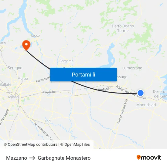 Mazzano to Garbagnate Monastero map