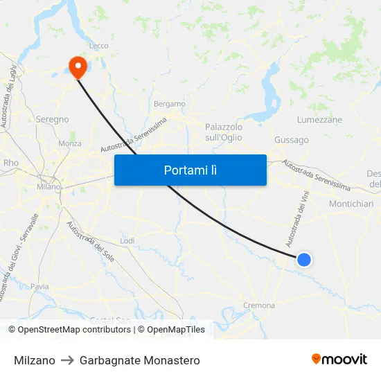 Milzano to Garbagnate Monastero map