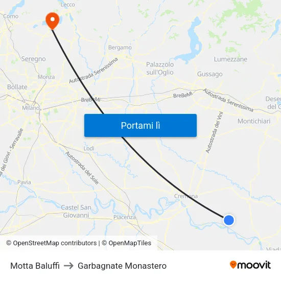 Motta Baluffi to Garbagnate Monastero map