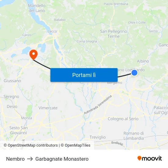 Nembro to Garbagnate Monastero map