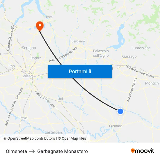Olmeneta to Garbagnate Monastero map