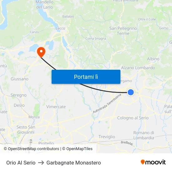 Orio Al Serio to Garbagnate Monastero map