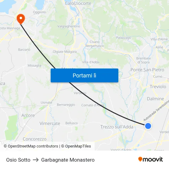 Osio Sotto to Garbagnate Monastero map