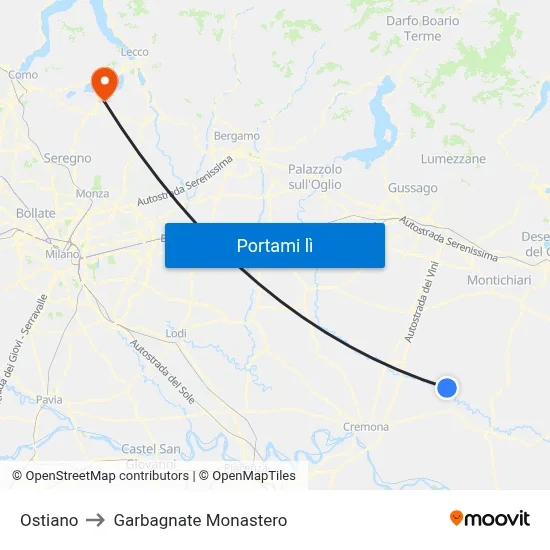 Ostiano to Garbagnate Monastero map