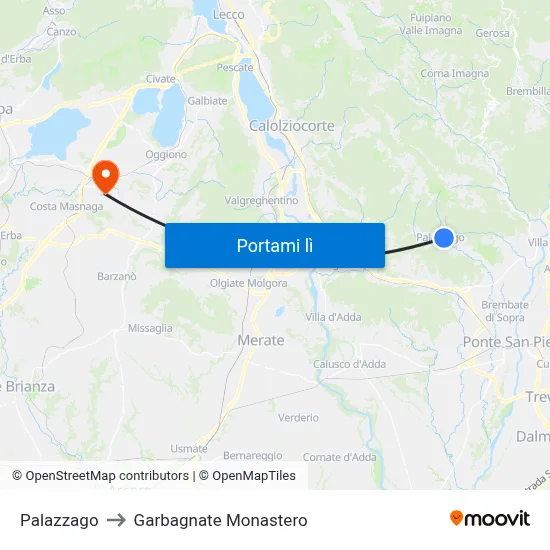 Palazzago to Garbagnate Monastero map