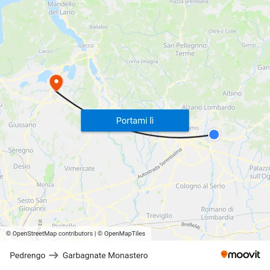 Pedrengo to Garbagnate Monastero map