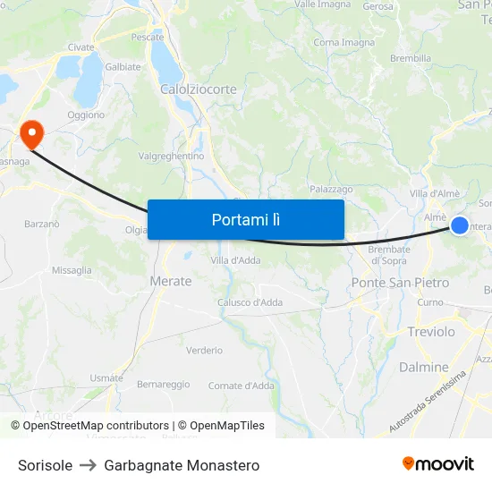Sorisole to Garbagnate Monastero map