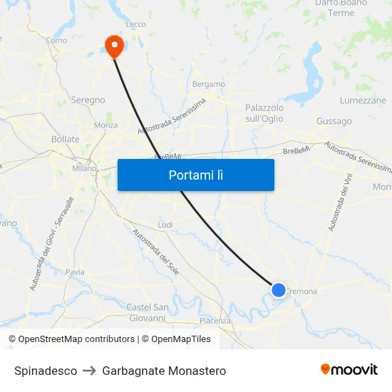 Spinadesco to Garbagnate Monastero map