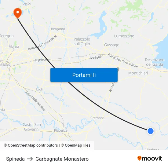 Spineda to Garbagnate Monastero map