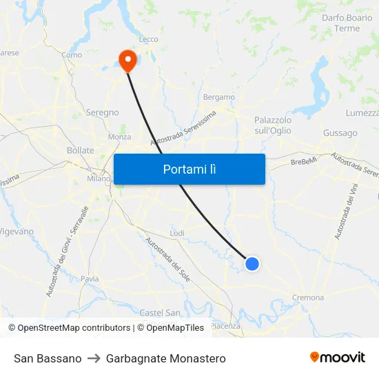 San Bassano to Garbagnate Monastero map