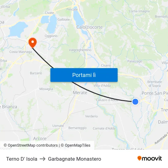 Terno D' Isola to Garbagnate Monastero map