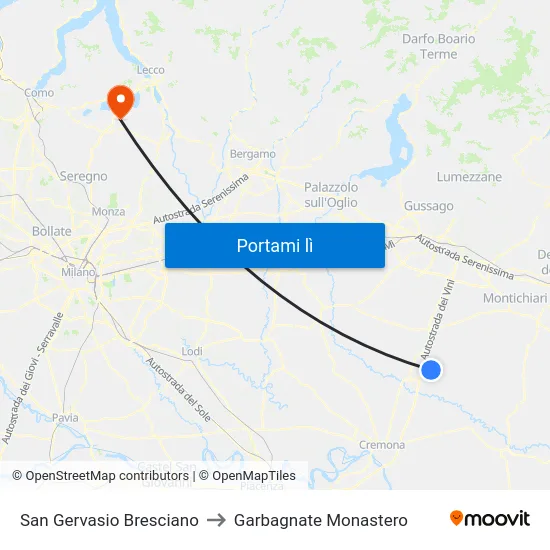 San Gervasio Bresciano to Garbagnate Monastero map