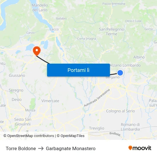 Torre Boldone to Garbagnate Monastero map