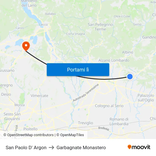 San Paolo D' Argon to Garbagnate Monastero map