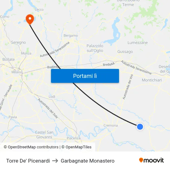Torre De' Picenardi to Garbagnate Monastero map