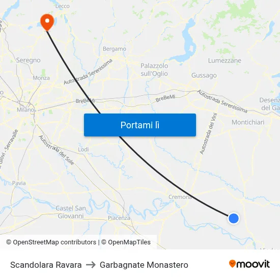 Scandolara Ravara to Garbagnate Monastero map