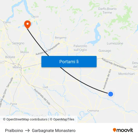 Pralboino to Garbagnate Monastero map