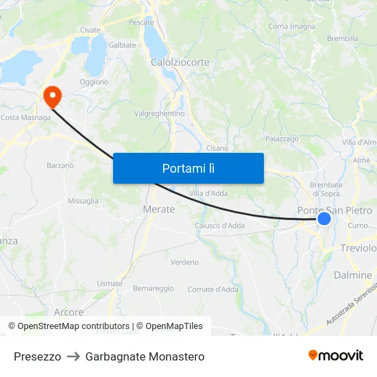 Presezzo to Garbagnate Monastero map